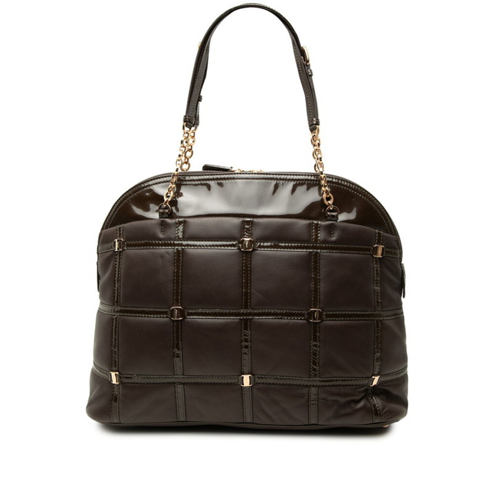 Salvatore Ferragamo Vara Chain Tote Bag EX-21C881 Brown Leather Enamel Women's